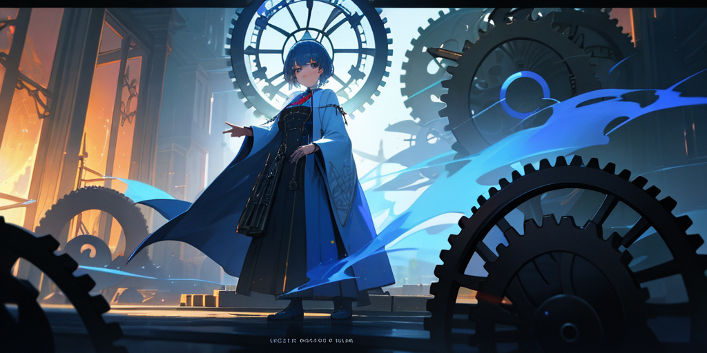00249-3311980476-(Close-up_1.2), 1girl, solo, standing inside a fantasy clock tower, blue hair, white eyes, magician robes outfit, intricate back.png